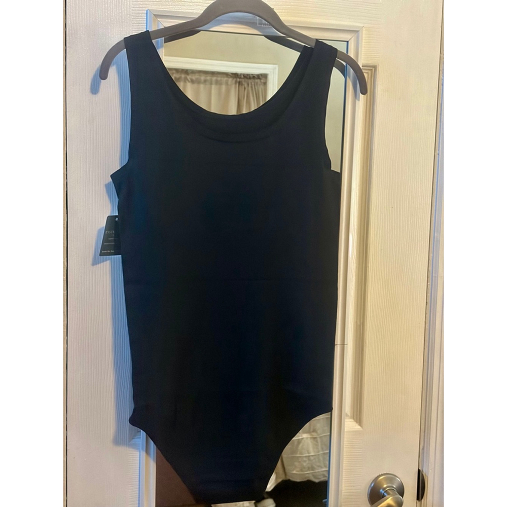 Revolve Women's Essentials by Tummy Tank Black Cotton Full Back Bodysuit 1X/2X - Picture 2 of 6